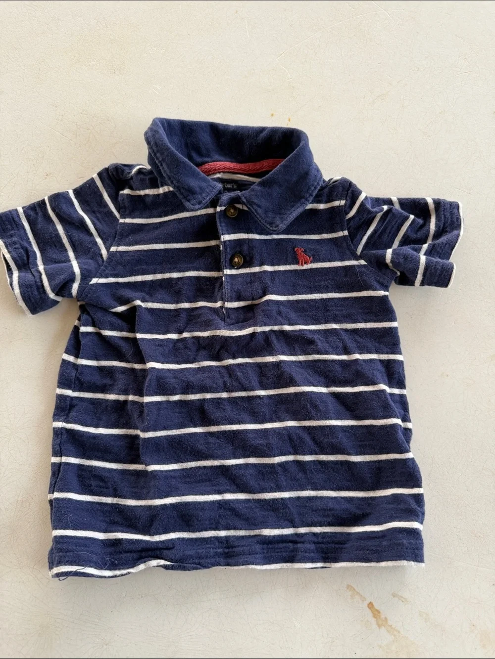 Carter’s Navy Stripe Polo Shirt with Red Logo